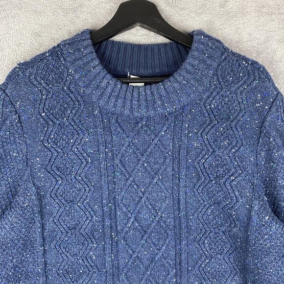 Duluth Trading Sweater Mens XL Blue Wool Alpaca Cable Knit Donegal Crewneck - Picture 2 of 16